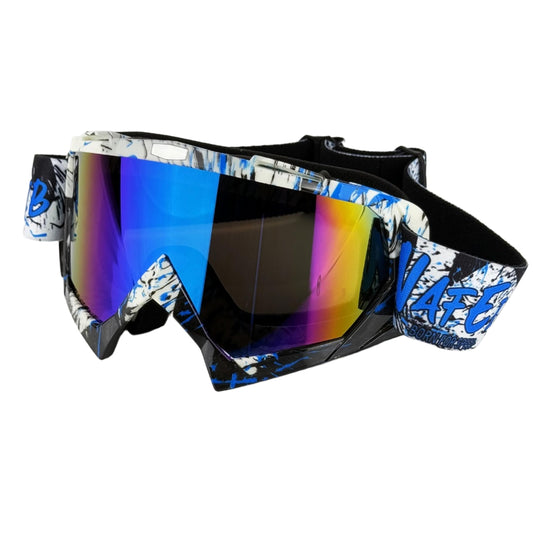 4-FQ Motocross Goggles, Motorcycle Goggles, High-Quality Off Road Racing Goggles, Anti-Fog UV Protective Goggles Sports Goggles for ATV Dirt Bike, Adjustable Goggles for Glasses Wearers (Graffiti Blue)