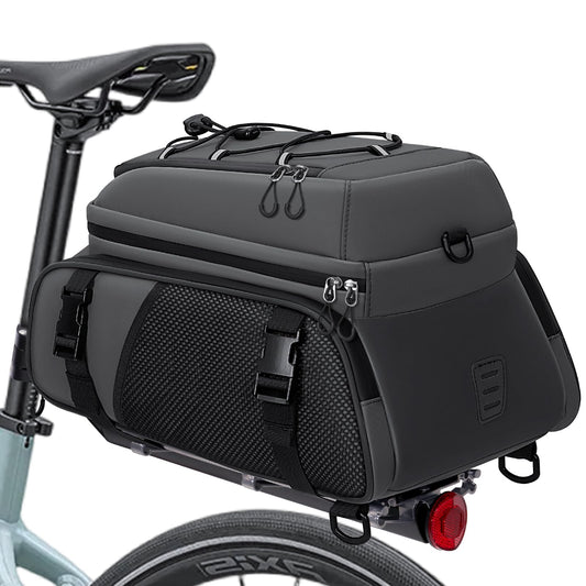 RAINSMORE 3 IN 1 Bike Bags for Rack 15L Waterproof & Reflective Bicycle Rear Rack Bag with Rain Cover Gray