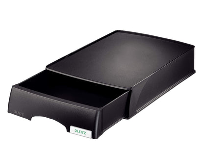 Leitz Set 2x Standard A4 Letter Tray + Letter Tray Drawer, Premium Quality Letter Tray, Stackable Desk Organizer, Compatible with Plus Series, Black, 52270095 + 52100095