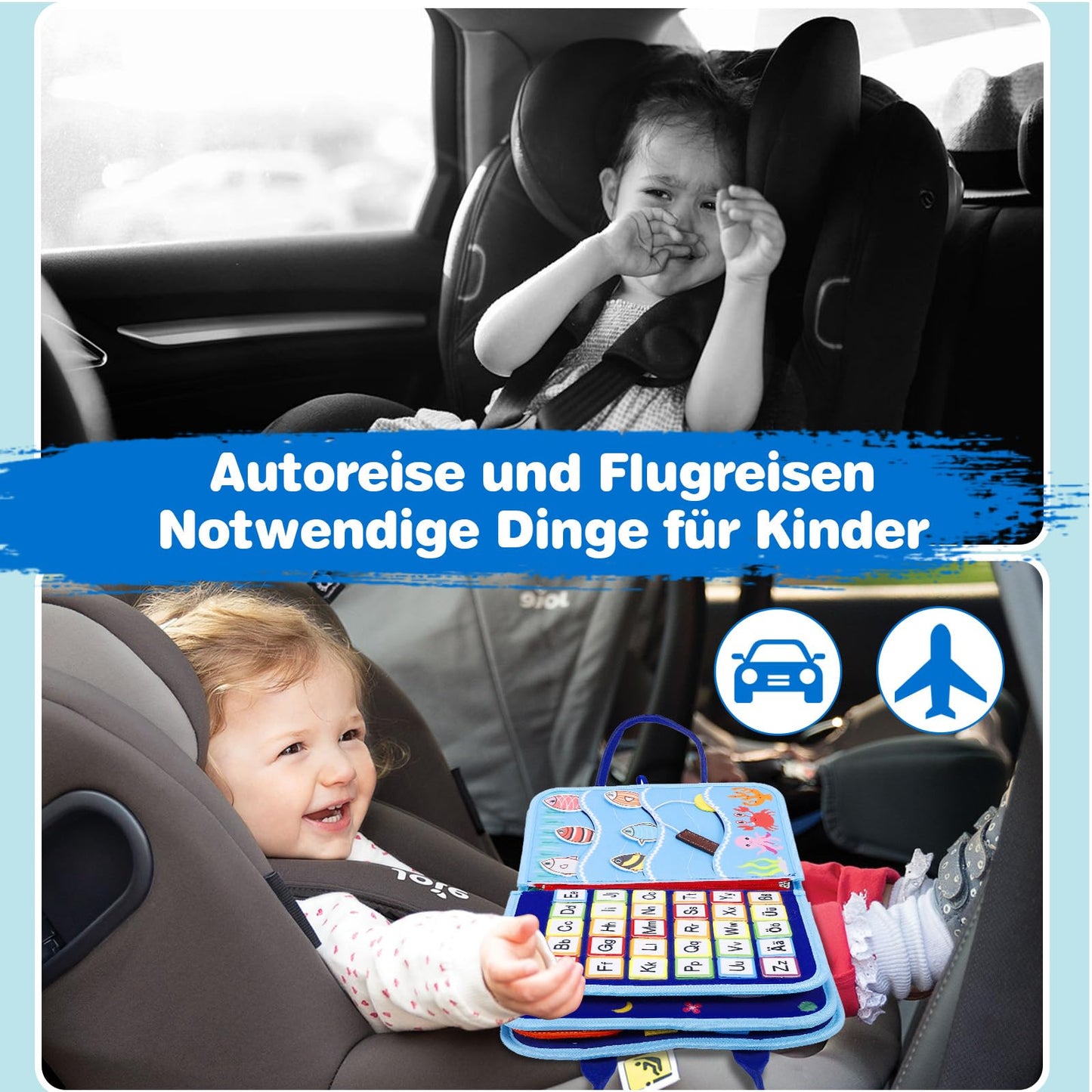 JHkim Busy Board German Montessori Toy for 1 2 3 4 year olds, Gift for Boys & Girls, Children's Learning Activity Board, Kids Motor Skills Toy, Motor Skills Board for Travel/Car/Plane