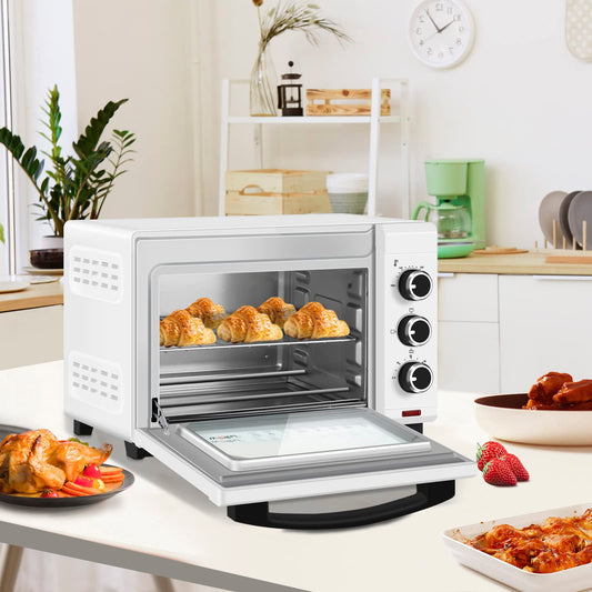 WOLTU Mini oven 21 L, electric mini oven, toaster oven, pizza oven, 1280 W, 100-230 °C, timer 60 min., top/bottom heat, double glazing, white