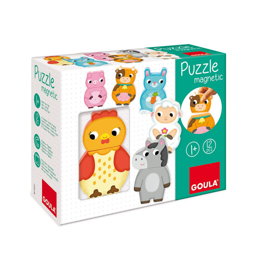 Goula 455245 Magnetic Wooden Puzzle Farm Animals, magnetic puzzle, wooden toy, for ages 12 months and up