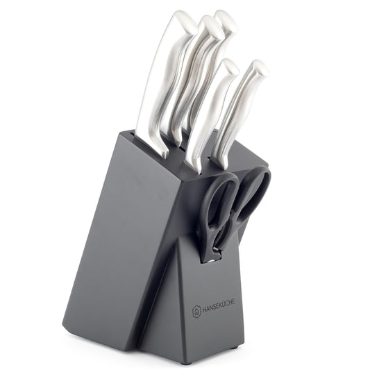 Hanseatic kitchen knife block - knife holder without knives made of wood cutting board (rubber wood, with knives)