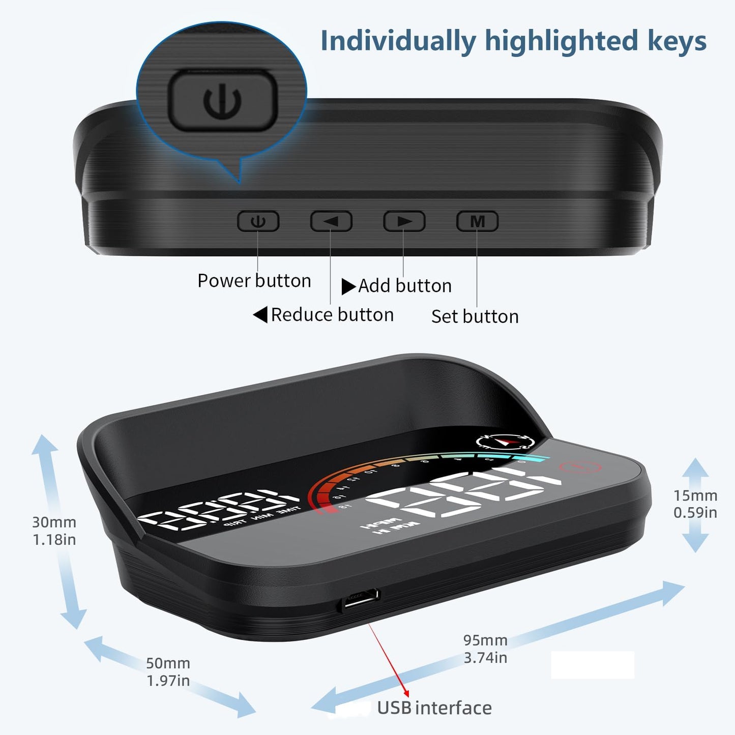 AMHVMU M22 Head Up Display Car - GPS Speedometer Car with Digital Display (Speed km/h, Time), Universal for All Vehicles