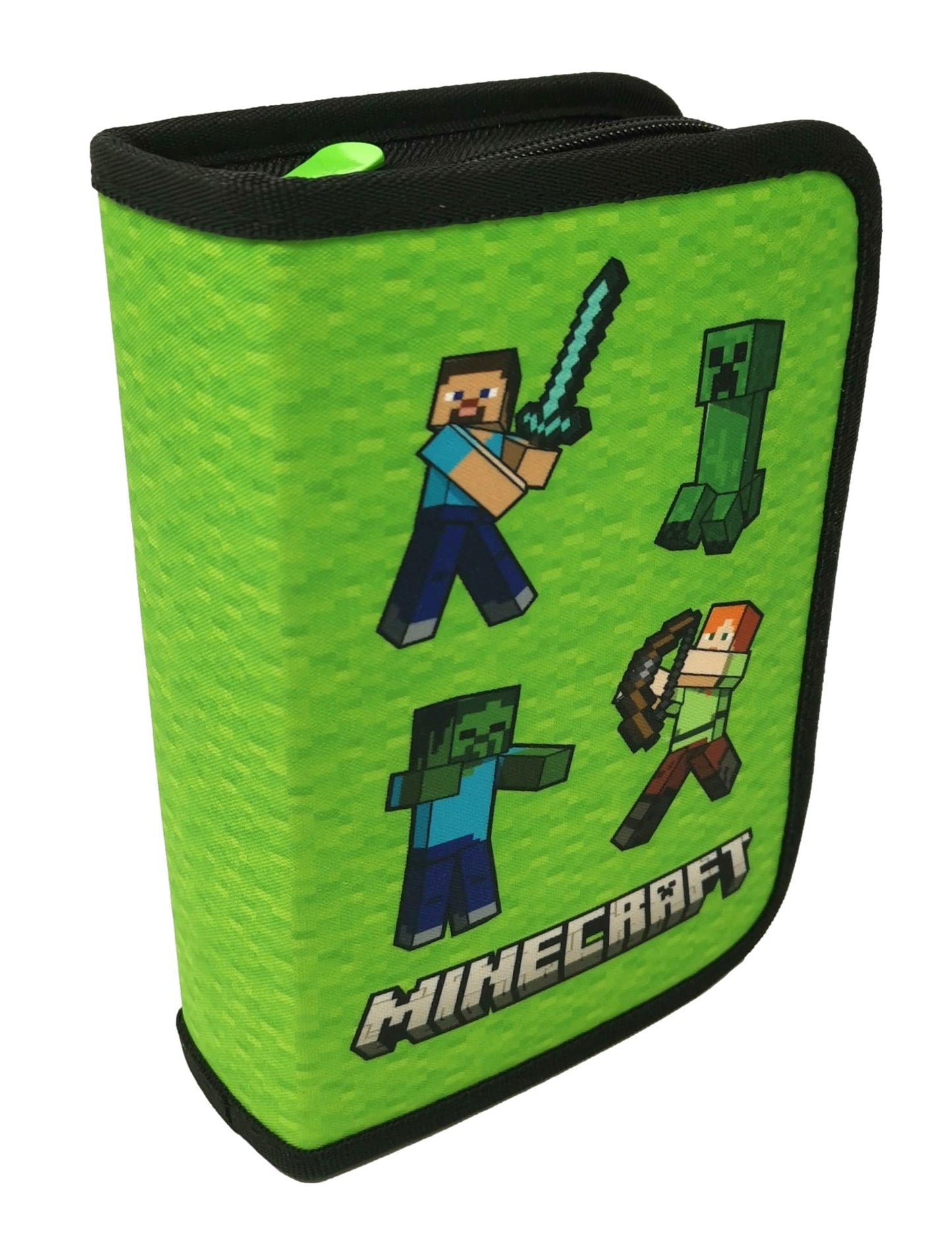 Minecraft pencil case for kids filled with stationery items. Great for school and organization. Available in Steve and Alex designs.