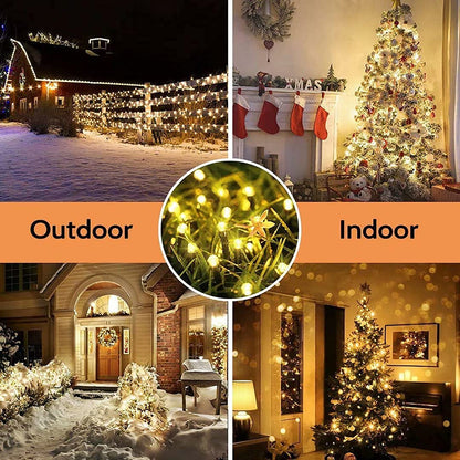Qedertek Christmas Tree String Lights 20M 200 LED Outdoor String Lights Warm White with Timer Memory Function, Green Wire, Waterproof 8 Modes Christmas Lighting for Garden Christmas Decor