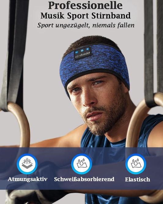 LC-dolida Sleep Headphones Bluetooth 5.4, Sleep Headband Headphones Headband Sleep Mask, Sports Headphones Music Sleep Headband for Sports Training, Running, Yoga, Travel (Blue)