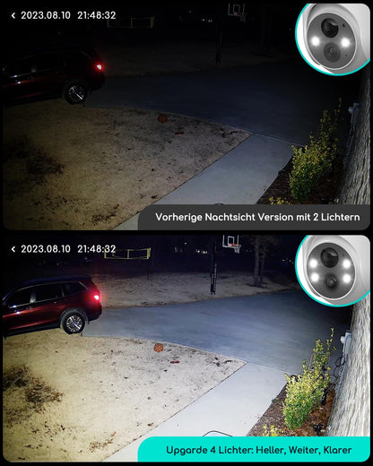 COOAU 2K outdoor battery-powered security camera, 355°/90° rotatable, wireless WLAN IP camera with color night vision, person/motion detection, IP66 waterproof, cloud storage.