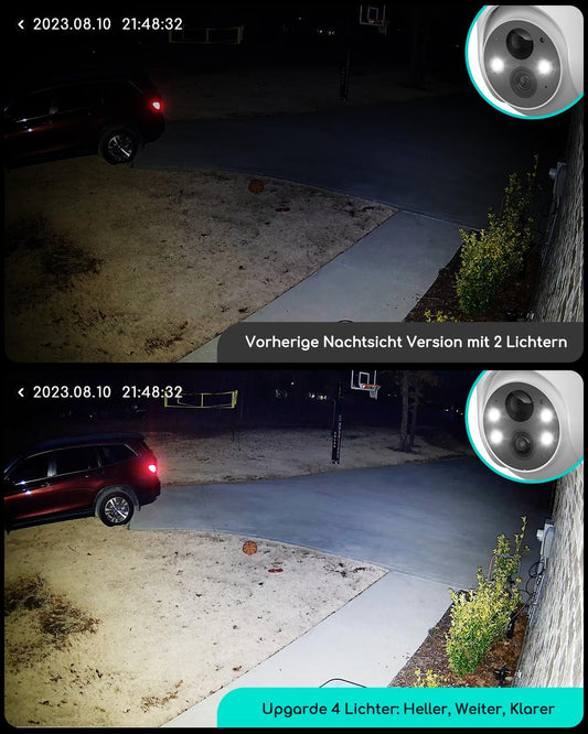 COOAU 2K outdoor battery-powered security camera, 355°/90° rotatable, wireless WLAN IP camera with color night vision, person/motion detection, IP66 waterproof, cloud storage.