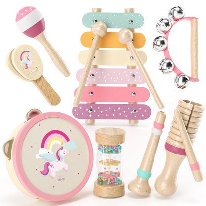 Lehoo Castle music instruments for kids, Montessori wooden toys for ages 2-3, instrument set with xylophone drum for preschool, music learning toy gift for baby girl boy.