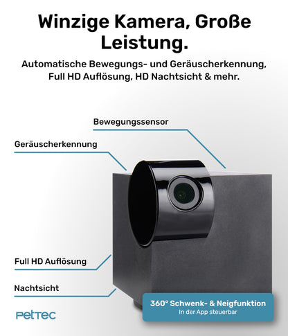 PetTec® Cam 360° pet camera dog camera with App [NO SUBSCRIPTION TRAP] - Cats & Dogs Camera at Home with motion detection & night vision function - Full HD 360° panoramic view swivel & tilt - Pet Cam