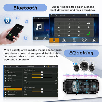 Hikity 1-Din car stereo, CarPlay Android Auto Wireless, 5" touchscreen radio, Bluetooth with reverse camera, FM radio, EQ, SWC, USB Type-C, Mirror Link.