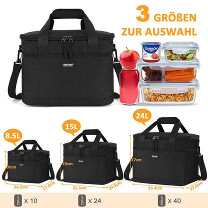 CALIYO Cooler Bag 15L Foldable & Portable with Zipper - Lunch Bag for Men and Women, Insulated Lunch Tote for Work, School, Picnic, Travel (Black)