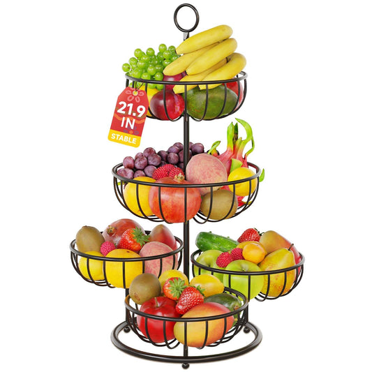 PouHenier.jh 5 floors Black Fruit Basket, Large Multi-layer Kitchen Vegetable Basket, High Metal Fruit Vegetable Stand Storage Fruit Rack, Modern Sturdy Square Fruit Container, Easy Setup
