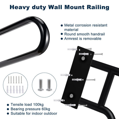 Handrails for outdoor stairs Kamanan Stair Handrail for Outdoor Heavy Stair Handrails Non-slip Bathroom 1-3 Steps Staircase Handrail for Elderly Children with Disabilities 58cm Long