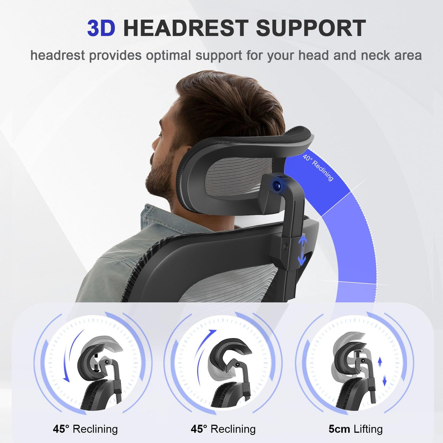 YONISEE Office Chair - Ergonomic office chair with lumbar support, adjustable armrests and headrest, mesh office chair with high backrest, comfortable office chair for Home Office, SJK-11-8680