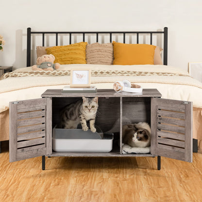 HOOBRO Cat Litter Box Cabinet, Cat Cabinet for Cat Toilet, Cat House Cat Furniture with Louvered Door, Pet Box with 4 Iron Feet, 80 x 45 x 50.5 cm, Greige EBG06MW01