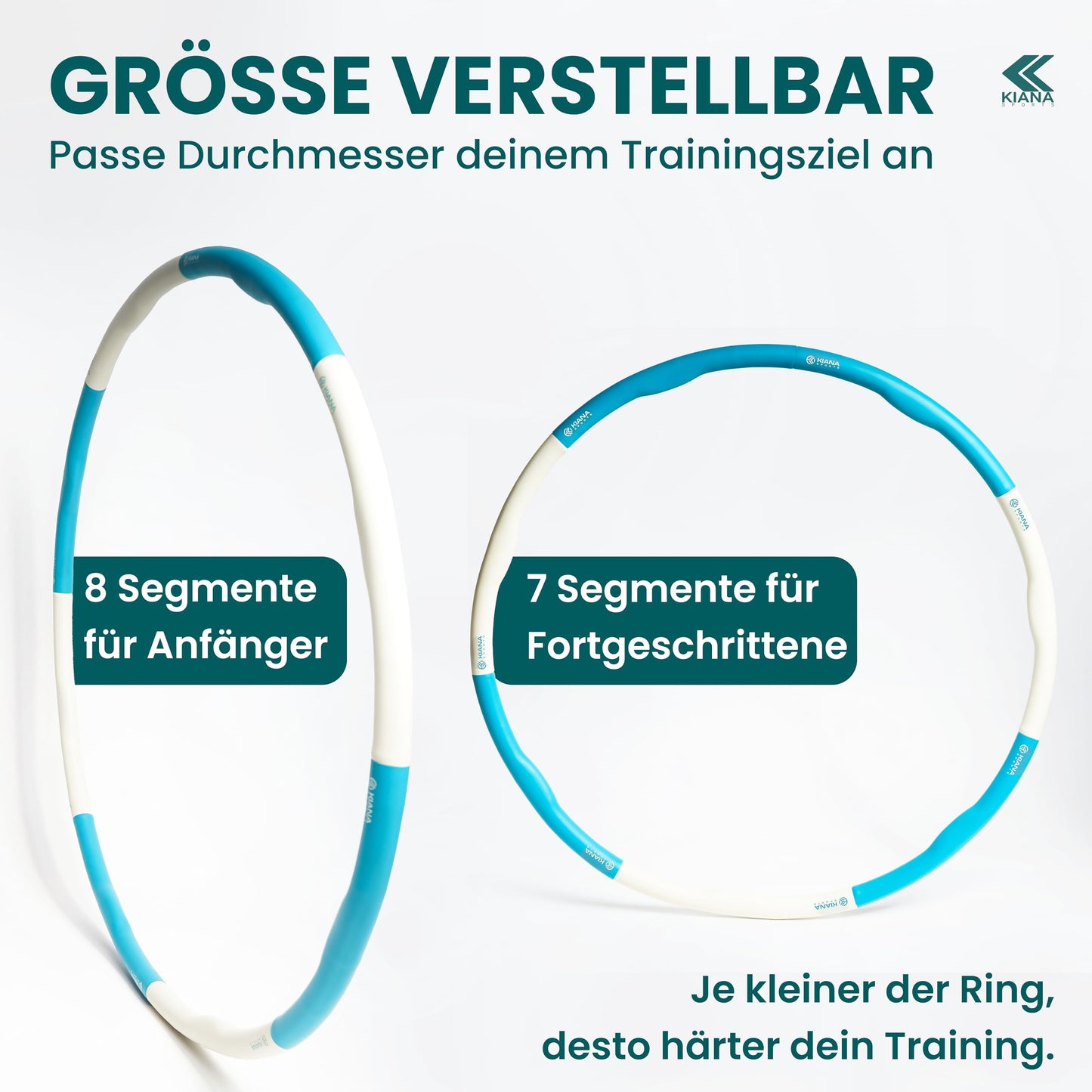 KIANA SPORTS® Hula Hoop Hoop Adult [1.2 & 1.5 kg] - with bag & workout plan - fitness hoop for weight loss - gymnastics hoop with waves - developed in Germany