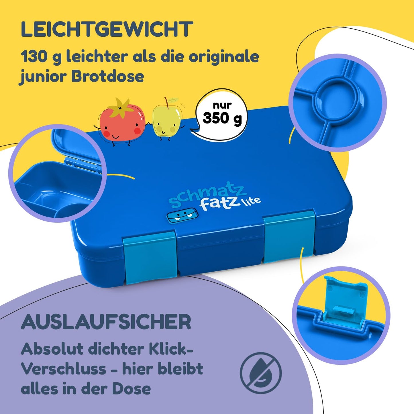 Chomp chomp Lunch Box for Kids with compartments, BPA Free Kids Lunchbox, Kids Bento Box, Lunchbox for Girls & Boys, Snack Box, Perfect for School, Kindergarten & Trips (Blue)