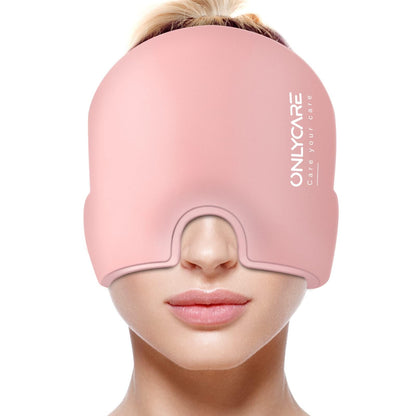ONLYCARE Migraine Relief Cap, Headache Relief Hat Cooling Mask Cold Cap Headache Mask Cooling Cap Cooling Pads Gel for Migraine Relief (Pink)