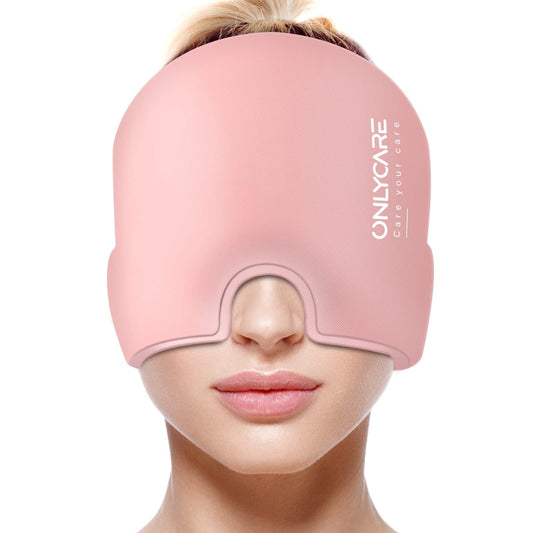 ONLYCARE Migraine Relief Cap, Headache Relief Hat Cooling Mask Cold Cap Headache Mask Cooling Cap Cooling Pads Gel for Migraine Relief (Pink)