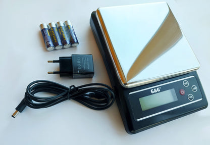 G&G KF-B kitchen scales, 6kg -3kg / 0.1g adjustable auto off, digital scale with power adapter and batteries (3kg / 0.1g (KF3000B))