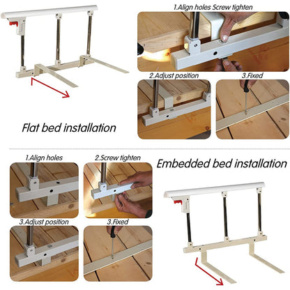 Swociro Foldable Bed Rail Safety Side Guard for Elderly, Adults Assist Handle Protection Railing Handicap Hospital Bed Rail with Storage Bag (White, 108*40cm)