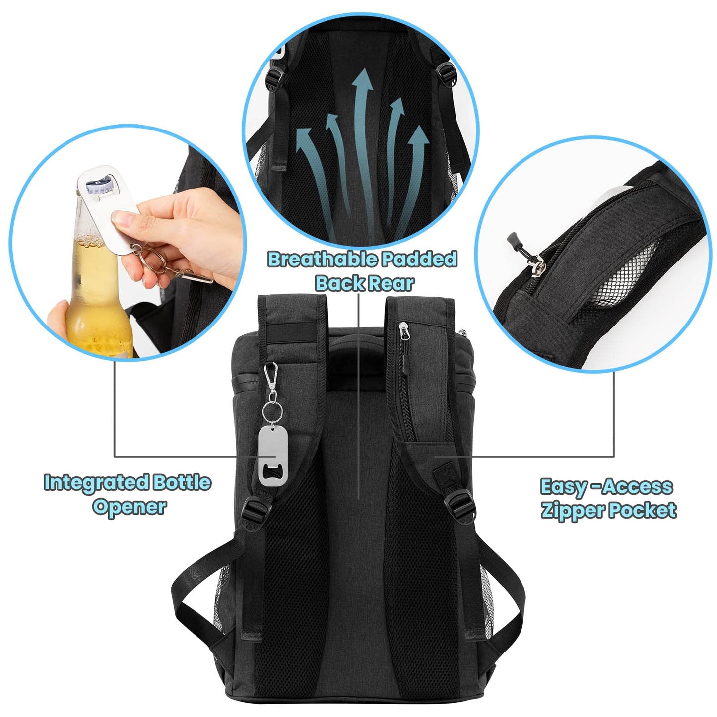 PENGDA Cooler Backpack Large - 30L Cooler Backpack Insulated Picnic Bag Waterproof Ultralight Picnic Backpack Men Women Cooler Bag for Camping, BBQ, Hiking, Picnic (Black)