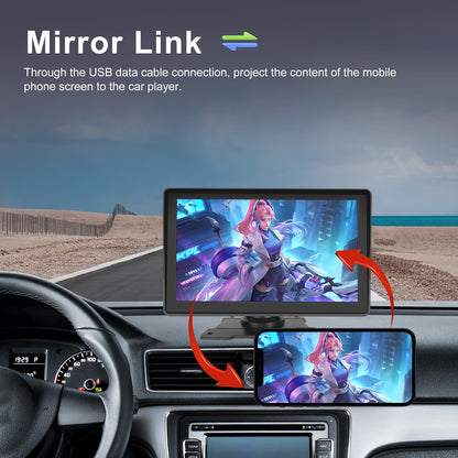 CAMECHO Wireless Carplay&Android Auto Display, 7-inch Portable Car Radio with Touchscreen, Car Play Monitor Supports Bluetooth/Siri/FM/Airplay/AUX+Rearview Camera.