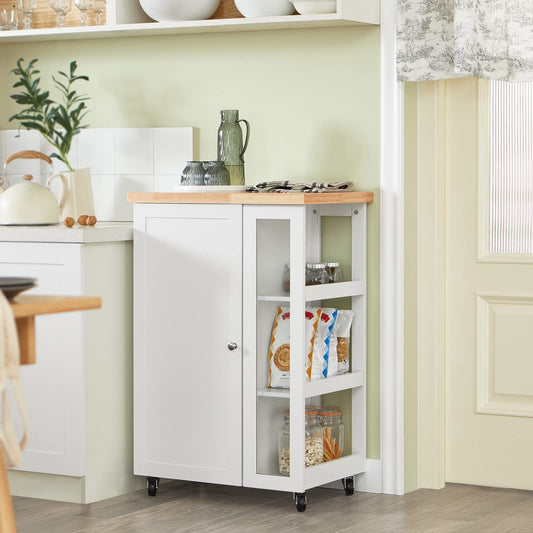 SoBuy rolling kitchen cart serving cart side table with 3 shelves kitchen cart for kitchen, living room, dining room white-natural BHT approx. 60x90x40cm FKW75-WN