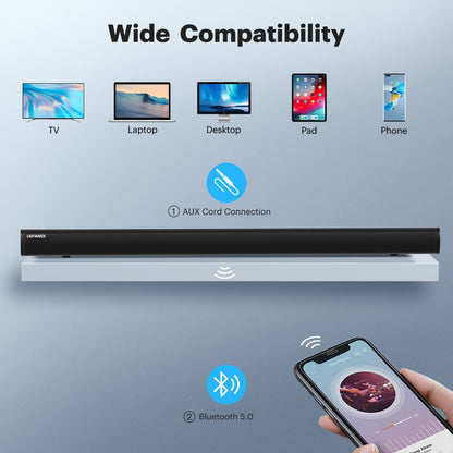 LEFANDI Soundbar for TV devices, Bluetooth speaker PC soundbar 2.1 channel surround sound home theater sound system remote control with AUX, HDMI ARC, USB, Coaxial, Optical for Phone, Computer, TV.