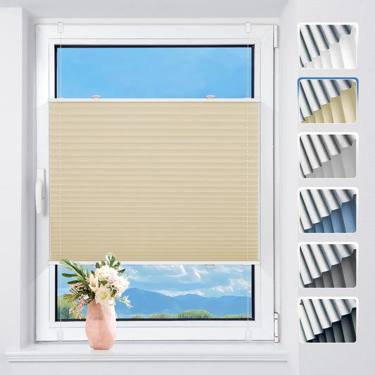 TFSKY Pleated Shade without Drilling Darkening Clampfix Light Beige W39.4 x H47.2 in Thermo Pleated Shades Darkening 100% Lightproof Pleated Blind for Window & Door Blackout Pleated Shade Sun Protection Privacy Screen