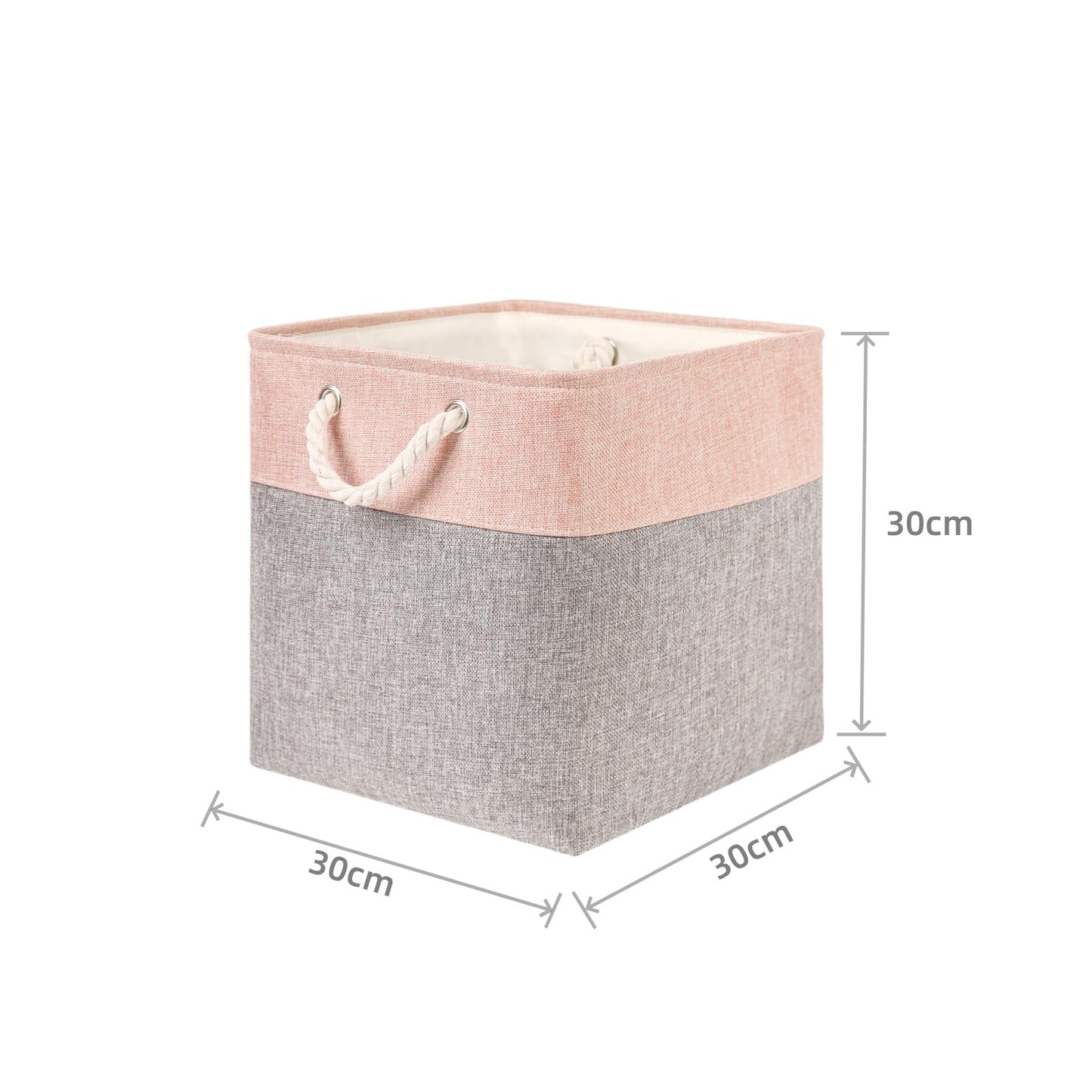 Mangata canvas storage boxes, 30 x 30 x 30 cm, fabric bins for shelves, organizing clothes, kids room, home (gray/pink, 3 pack)