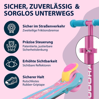 HUDORA Scooter Flitzkids 2.0 I Sturdy kids scooter with large footplate I Height-adjustable & portable mini three-wheel scooter for up to 50kg I Three-wheel scooter made of aluminum for children.