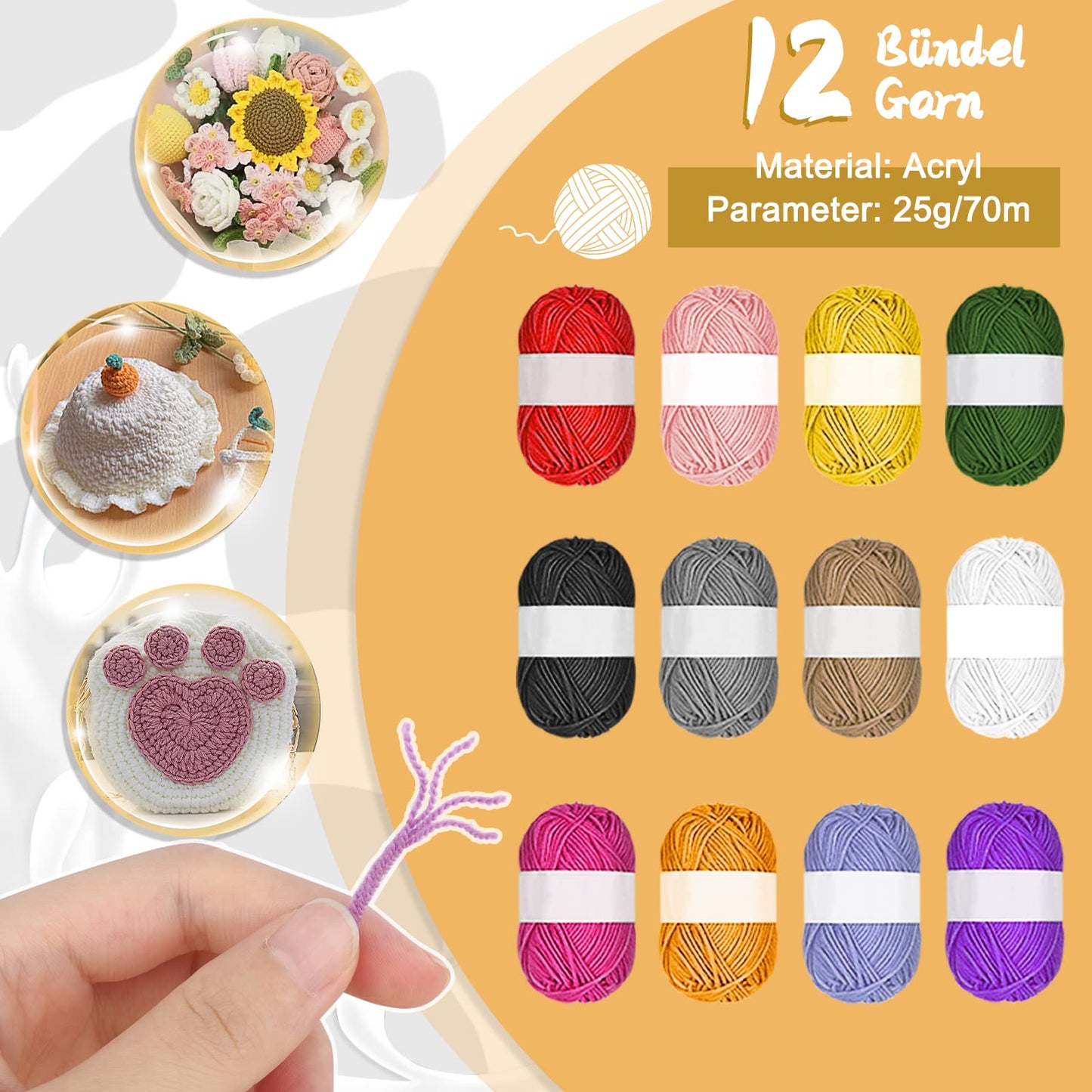 Aeeque beginner crochet set with acrylic yarn, crochet hooks set with accessories, bag, crochet needle for crocheting blankets hats sweaters, Lightweight crochet set Ergonomic 0.6mm - 8.0mm