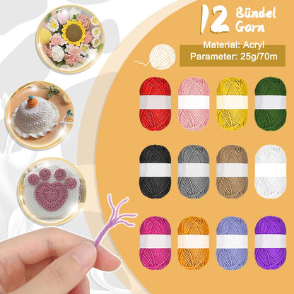 Aeeque beginner crochet set with acrylic yarn, crochet hooks set with accessories, bag, crochet needle for crocheting blankets hats sweaters, Lightweight crochet set Ergonomic 0.6mm - 8.0mm