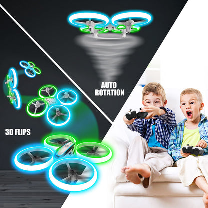 AVIALOGIC Q9s Drone for kids with altitude hold and headless mode, RC Quadcopter with blue & green lights and 2 batteries, toy drone for children and beginners.