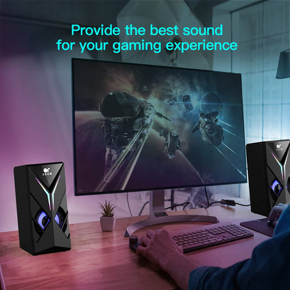 OROW PC speaker, 10W RGB gaming speaker for PC. USB-powered, 3.5mm jack, desktop speaker with colorful LED light. Mini computer speaker (S201).