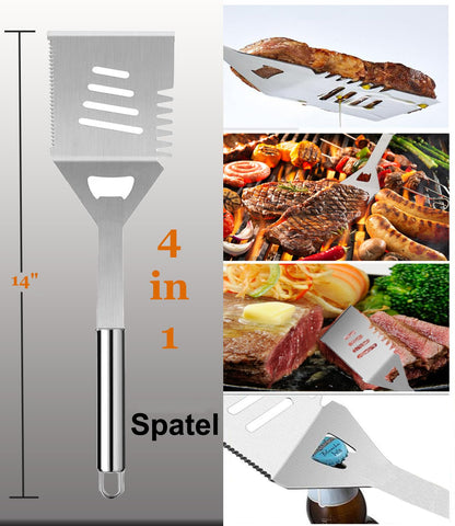 BBQ Grill Tool Set, Men's Grill Accessories Gift, Stainless Steel Grill Case Set of 20, Grill Accessories with tongs, spatula, and apron, Ideal BBQ Set for Outdoor and Camping.