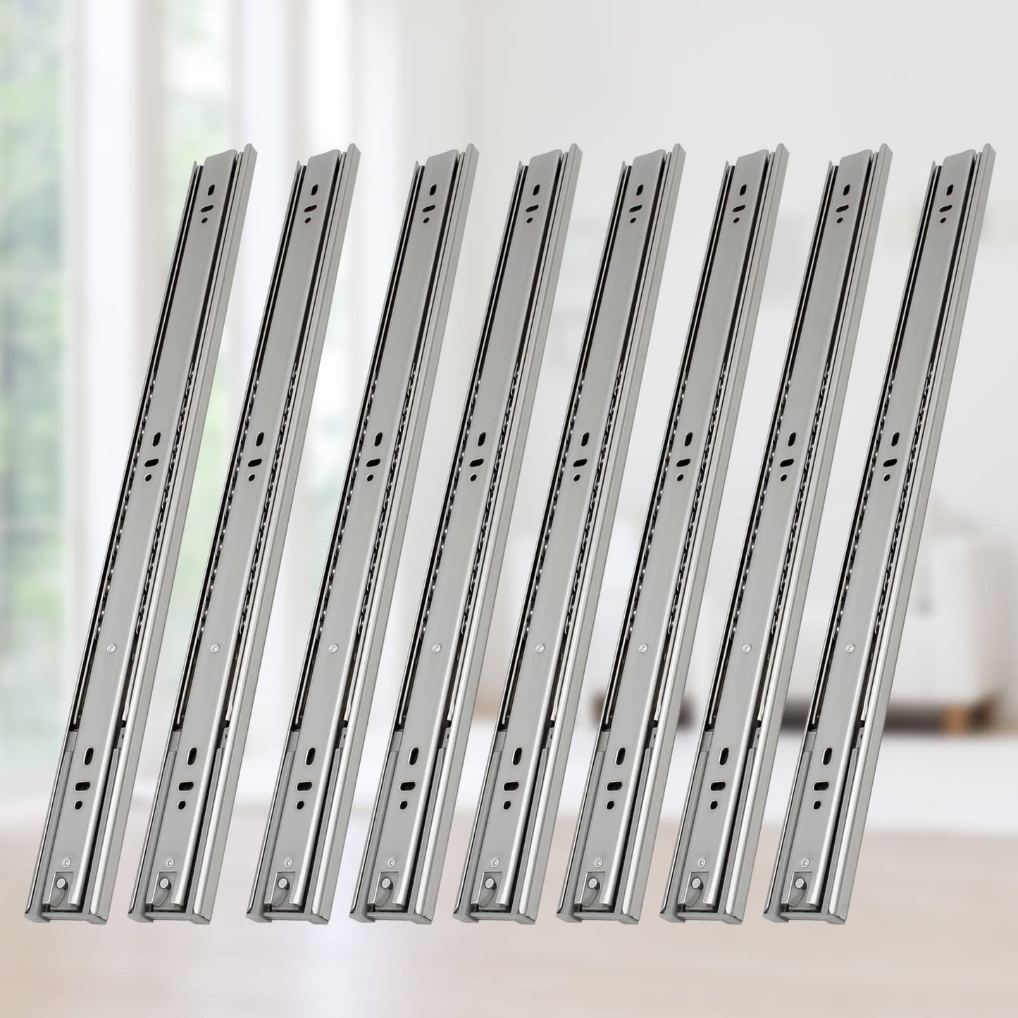 Lospitch 4 pairs of ball-bearing drawer slides 350 mm, 3-fold full extension ball-bearing slides with self-closing feature. Robust full extensions with 35 kg load capacity.