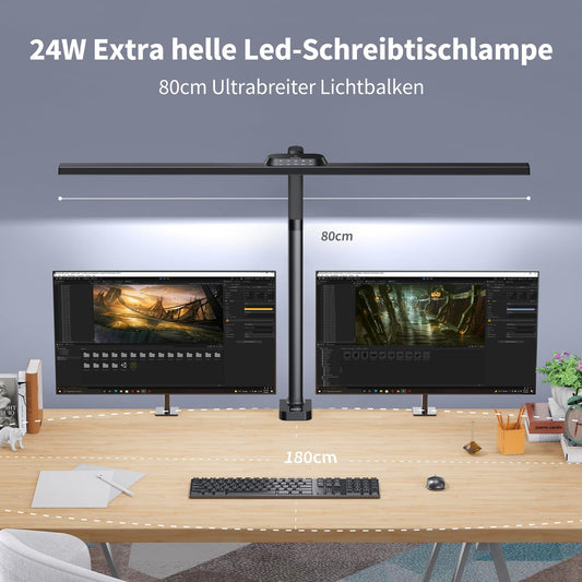 Kary LED desk lamp dimmable, 24W 80cm 1800 lumens super bright desk lamp for work, office, eye protection daylight lamp, touch control 5 color temperature & brightness levels, black