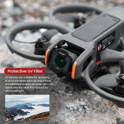Skyreat Avata 2 ND Filter Set includes 5 filters: UV, ND8, ND16, ND32, ND64. Compatible with DJI Avata 2 Drone. Great accessory for your camera lens.