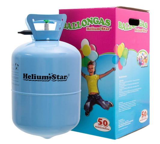 Helium balloon gas HeliumStar disposable bottle for up to 50 latex balloons 25cm Ø or 27 foil balloons 45cm Ø birthday party wedding birthday party.