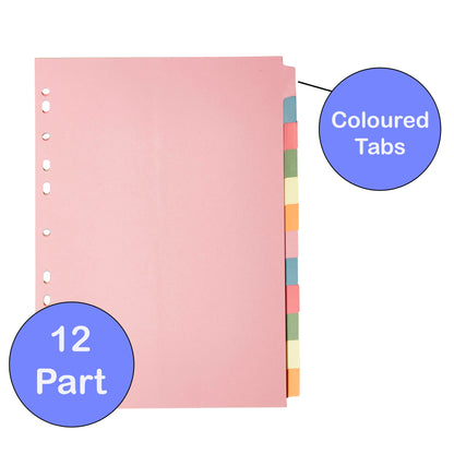 A4 folder dividers, 12-part filing system for ring binders & file folders, 25 pieces, folder and compartment dividers with writable colored index tabs The Paper Shop