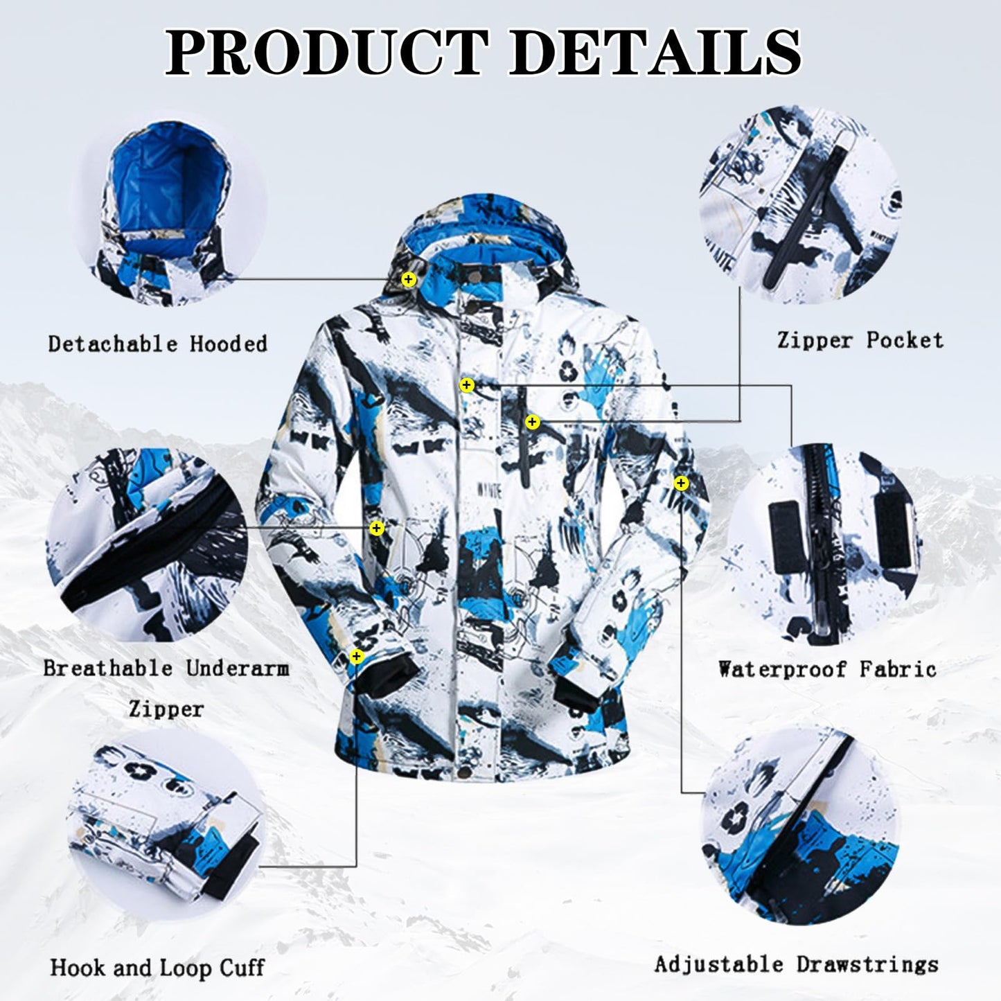 ALSOGO Men's Ski Jacket and Pants Set Ski Suit Winter Waterproof Windproof Hooded Snow Coat 2-Piece Snowboard Sets 336-bl-Blue M