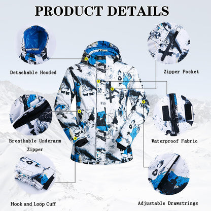 ALSOGO Men's Ski Jacket and Pants Set Ski Suit Winter Waterproof Windproof Hooded Snow Coat 2-Piece Snowboard Sets 336-bl-Blue M