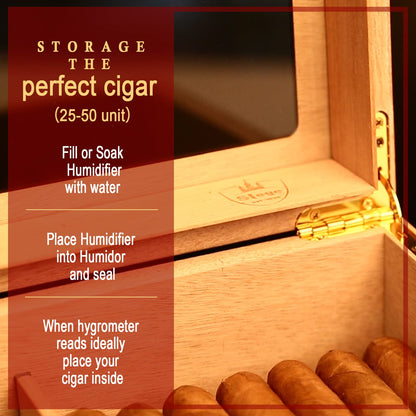 Slege Cigar Humidor, Handmade Humidor with Spanish Cedar, Digital Hygrometer, Humidifier, Divider, Gift for Men (30-50 Cigars)