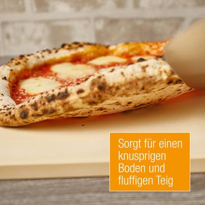 Amazy pizza stone including bamboo pizza peel, parchment paper, and insert - The ultra heat-resistant bread baking stone gives your pizza the original Italian flavor of crispy stone oven pizza.