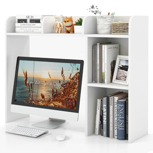 COSTWAY Desk Shelf, Table Shelf with 4 Shelves and Open Compartment, Storage System, Multi-Purpose Desk Organizer for Desk, 94 x 25 x 74 cm (White)