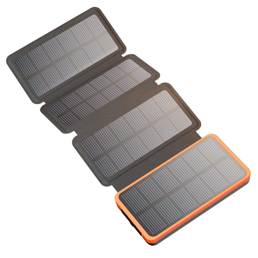 Hiluckey Solar Powerbank 25000mAh with 4 solar panels, 3A fast charging USB C portable solar charger with 3 outputs external battery for phone tablet